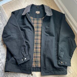 St. John’s Bay Rugged Black Cotton Barn Jacket | Plaid Lined | XL